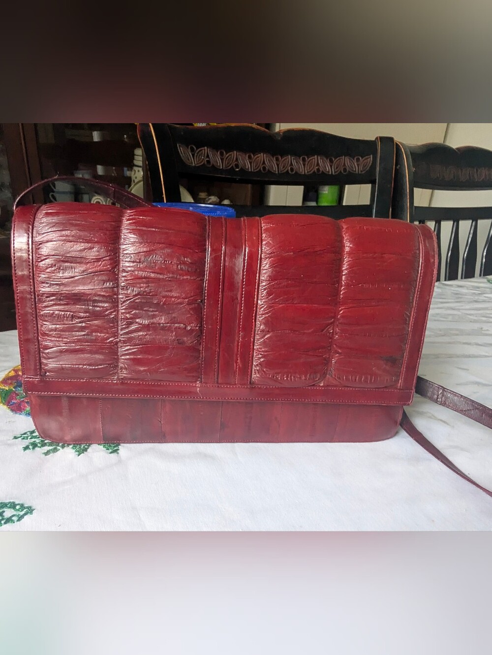 Croc-Embossed Red Leather Tote Bag